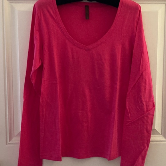 Shimera Long Sleeve V-Neck T-Shirt/Cotton Modal & Spandex/Bright Pink/Sz M/NEW! - Picture 2 of 3